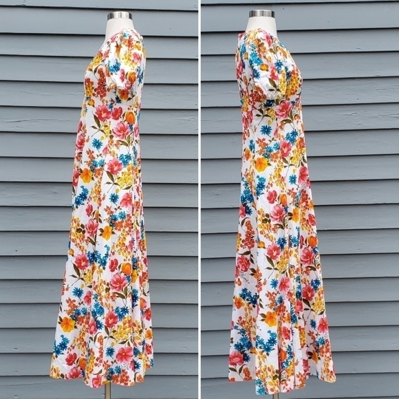 Vintage 70s Handmade Cottagecore Boho Prairie Floral Feminine Maxi Dress Small - Picture 3 of 5
